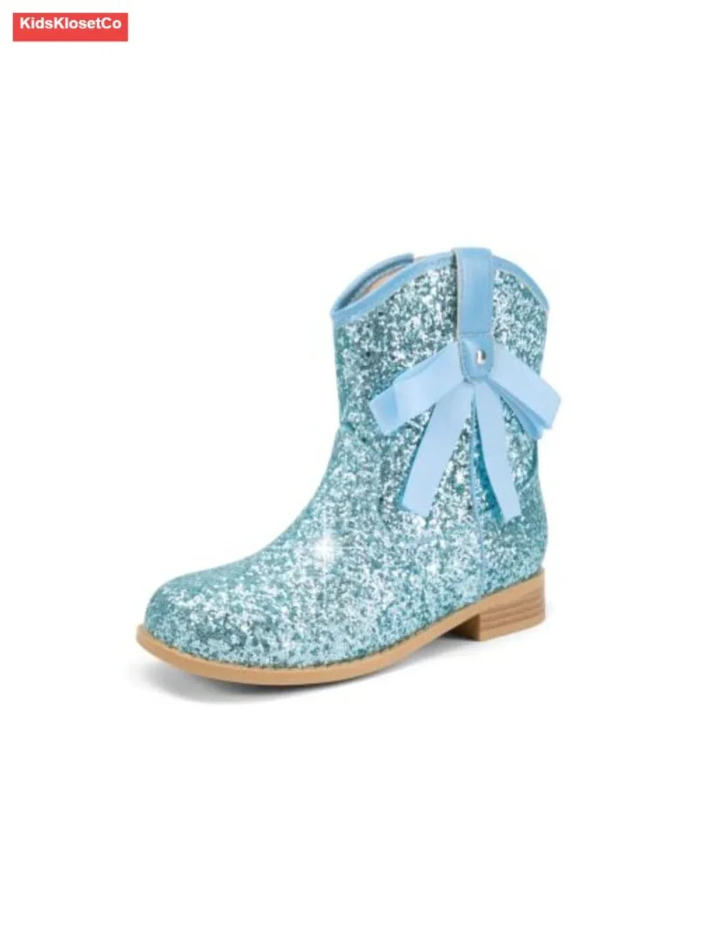 Girls Cowboy Boots Glitter Low Heel Booties Bow Zipper Dress Boots